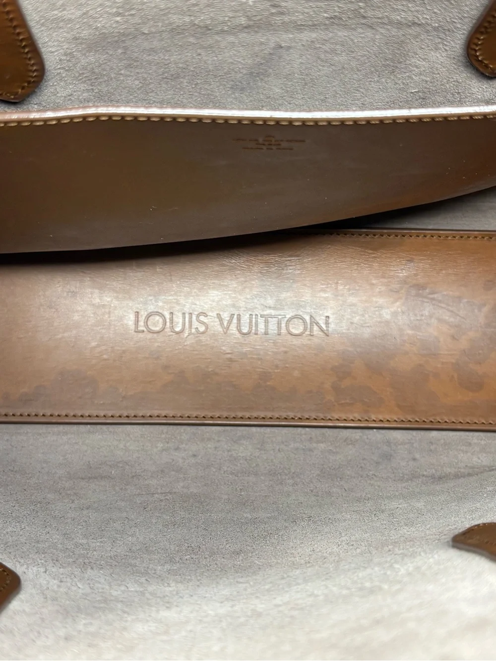 Louis Vuitton Nomade Cabas East West Tote Brown Leather Shoulder Bag Navy Strap